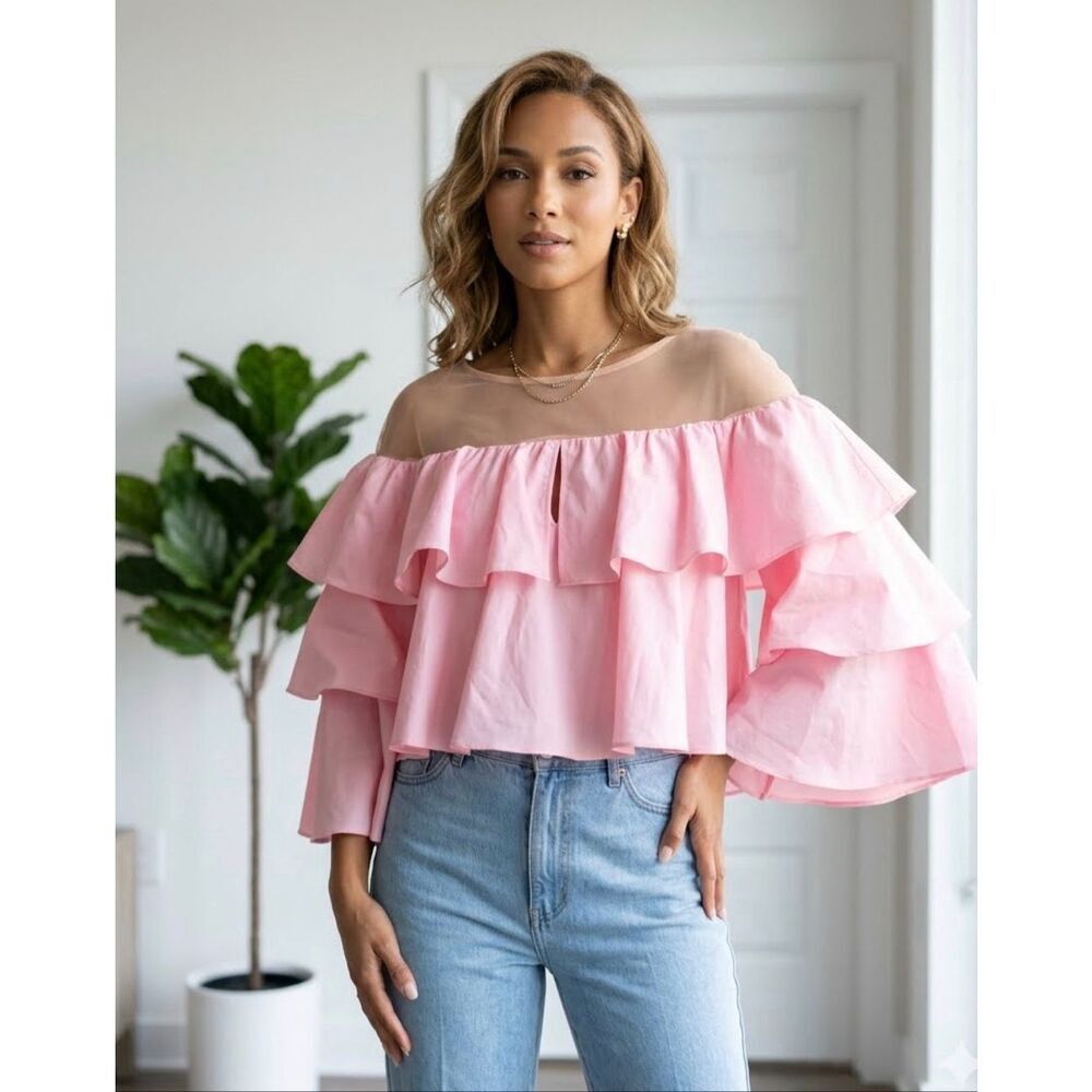 Pink Ruffled Detail Blouse